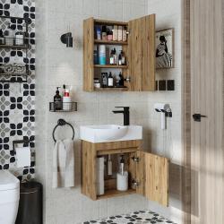 Roomart Leo Lavabolu Banyo Dolabı 2'li Set 46,5 cm Atlas Çam Sağ uygulama örneği