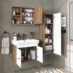 Roomart Ada Lavabolu Banyo Dolabı 3'lü Set 60 cm Atlas Çam-Beyaz uygulama örneği