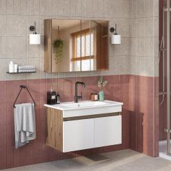 Roomart Atria Lavabolu Banyo Dolabı 2'li Set 80 cm Atlas Çam-Beyaz uygulama örneği