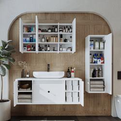 Roomart Gusto Banyo Dolabı 3'lü Set + Oval Çanak Lavabo 120 cm Beyaz uygulama örneği