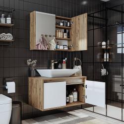 Roomart Atlantic Lavabolu Banyo Dolabı 2'li Set 85 cm Atlas Çam-Beyaz uygulama örneği