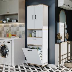 Roomart Rim Kirli Sepetli Çok Amaçlı Dolap 60 cm Atlas Çam-Beyaz Yükseklik 200 cm uygulama örneği