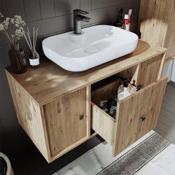 Roomart Gusto Lavabolu Banyo Dolabı + Oval Çanak Lavabo 105 cm Atlas Çam uygulama örneği