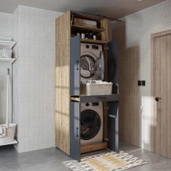Roomart Dora Kapaklı Çamaşır ve Kurutma Makinesi Dolabı 230 cm Atlas Çam-Antrasit uygulama örneği