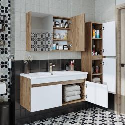 Roomart Atria Lavabolu Banyo Dolabı 3'lü Set 100 cm Atlas Çam-Beyaz uygulama örneği