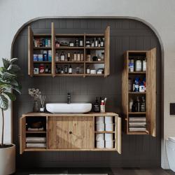 Roomart Gusto Banyo Dolabı 3'lü Set + Oval Çanak Lavabo 120 cm Atlas Çam uygulama örneği