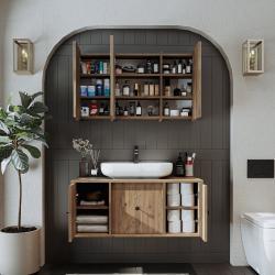 Roomart Gusto Banyo Dolabı 2'li Takım + Oval Çanak Lavabo 105 cm Atlas Çam uygulama örneği
