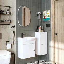 Roomart Punto Lavabolu Banyo Dolabı 3'lü Set 46,5 cm Beyaz Aynalı Sol uygulama örneği