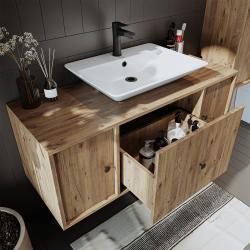 Roomart Gusto Lavabolu Banyo Dolabı + Dikdörtgen Çanak Lavabo 120 cm Atlas Çam uygulama örneği