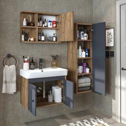 Roomart Ada Lavabolu Banyo Dolabı 3'lü Set 60 cm Atlas Çam-Antrasit uygulama örneği