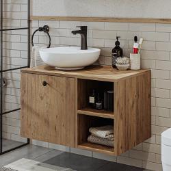 Roomart Lotus Lavabolu Banyo Dolabı + Yuvarlak Çanak Lavabo 75 cm Atlas Çam uygulama örneği