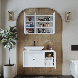 Roomart Gusto Banyo Dolabı 2'li Takım + Dikdörtgen Çanak Lavabo 90 cm Beyaz uygulama örneği