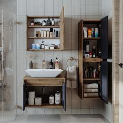 Roomart Atlantic Lavabolu Banyo Dolabı 3'lü Set 65 cm Atlas Çam-Antrasit uygulama örneği