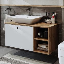 Roomart Lotus Lavabolu Banyo Dolabı + Dikdörtgen Çanak Lavabo 95 cm Atlas Çam-Beyaz uygulama örneği