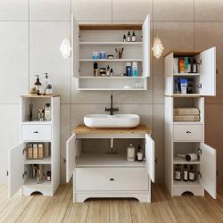 Roomart Aria Lavabolu Banyo Dolabı Takımı 4'lü Set 80 cm Atlas Çam-Beyaz Oval Çanak Lavabo uygulama örneği