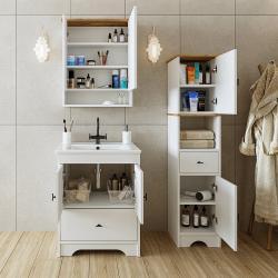 Roomart Aria Lavabolu Banyo Dolabı 3'lü Set 65 cm Atlas Çam-Beyaz Mobilya Uyumlu Lavabo uygulama örneği