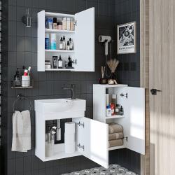 Roomart Punto Lavabolu Banyo Dolabı 3'lü Set 46,5 cm Beyaz Aynalı Dolaplı Sağ uygulama örneği