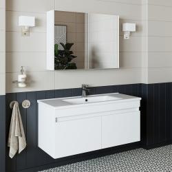 Roomart Atria Lavabolu Banyo Dolabı 2'li Set 100 cm Beyaz uygulama örneği