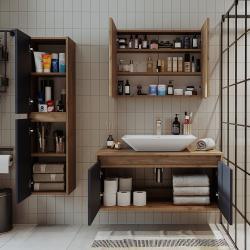 Roomart Atlantic Lavabolu Banyo Dolabı 3'lü Set 100 cm Atlas Çam-Antrasit uygulama örneği