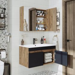 Roomart Atria Lavabolu Banyo Dolabı 2'li Set 85 cm Atlas Çam-Antrasit uygulama örneği