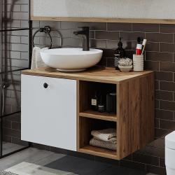 Roomart Lotus Lavabolu Banyo Dolabı + Yuvarlak Çanak Lavabo 75 cm Atlas Çam-Beyaz uygulama örneği