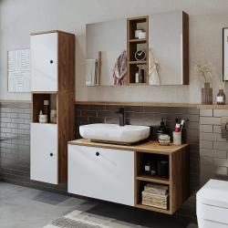 Roomart Lotus Banyo Dolabı Lavabolu 3'lü Seti 95 cm Atlas Çam-Beyaz Oval Çanak Lavabo uygulama örneği