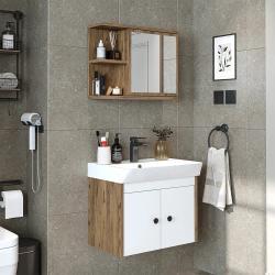 Roomart Ada Lavabolu Banyo Dolabı 2'li Set 60 cm Atlas Çam-Beyaz uygulama örneği