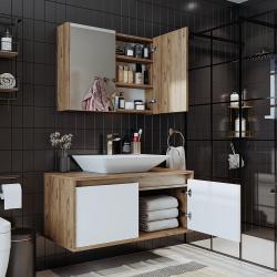Roomart Atlantic Lavabolu Banyo Dolabı 2'li Set 100 cm Atlas Çam-Beyaz uygulama örneği