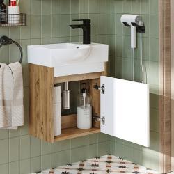 Roomart Leo Lavabolu Banyo Dolabı 46,5 cm Atlas Çam-Beyaz Sağ uygulama örneği