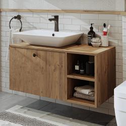 Roomart Lotus Lavabolu Banyo Dolabı + Dikdörtgen Çanak Lavabo 95 cm Atlas Çam uygulama örneği