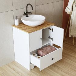 Roomart Aria Lavabolu Banyo Dolabı + Yuvarlak Çanak Lavabo 60 cm Atlas Çam-Beyaz uygulama örneği