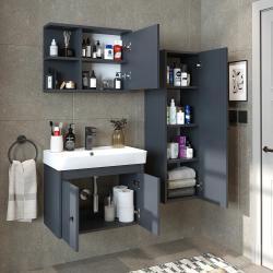 Roomart Ada Lavabolu Banyo Dolabı 3'lü Set 60 cm Antrasit uygulama örneği