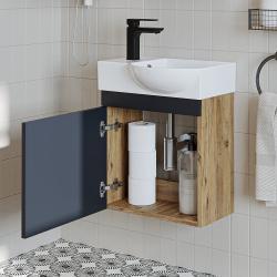 Roomart Punto Lavabolu Banyo Dolabı 46,5 cm Atlas Çam-Antrasit Sol uygulama örneği