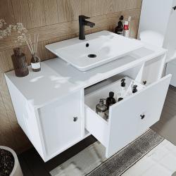 Roomart Gusto Lavabolu Banyo Dolabı + Dikdörtgen Çanak Lavabo 120 cm Beyaz uygulama örneği