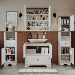 Roomart Aria Lavabolu Banyo Dolabı 4'lü Set 80 cm Atlas Çam-Beyaz Dikdörtgen Çanak Lavabo uygulama örneği
