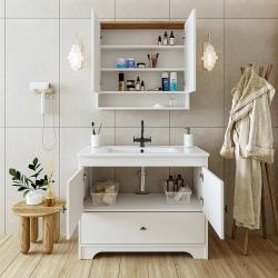 Roomart Aria Banyo Dolabı 2'li Takım + Mobilya Uyumlu Lavabo 100 cm Atlas Çam-Beyaz uygulama örneği