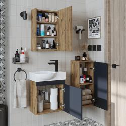 Roomart Punto Lavabolu Banyo Dolabı 3'lü Set 46,5 cm Atlas Çam-Antrasit Aynalı Dolaplı Sağ uygulama örneği