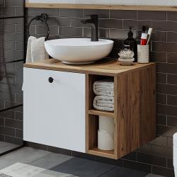 Roomart Lotus Lavabolu Banyo Dolabı + Yuvarlak Çanak Lavabo 65 cm Atlas Çam-Beyaz uygulama örneği