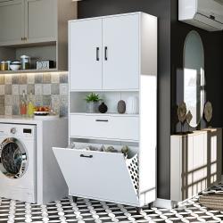 Roomart Rim Kirli Sepetli Çok Amaçlı Dolap 90 cm Beyaz Yükseklik 200 cm uygulama örneği