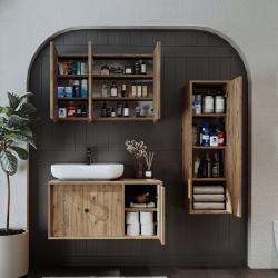 Roomart Gusto Banyo Dolabı 3'lü Set + Oval Çanak Lavabo 90 cm Atlas Çam uygulama örneği