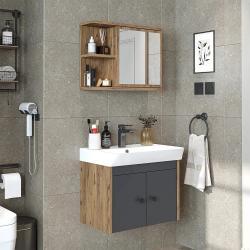Roomart Ada Lavabolu Banyo Dolabı 2'li Set 60 cm Atlas Çam-Antrasit uygulama örneği