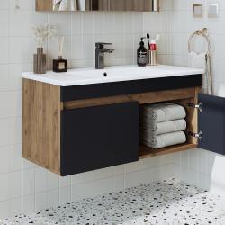 Roomart Atria Lavabolu Banyo Dolabı 100 cm Atlas Çam-Antrasit uygulama örneği