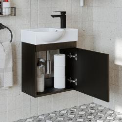 Roomart Punto Lavabolu Banyo Dolabı 46,5 cm Ahşap Dokulu Siyah Sağ uygulama örneği
