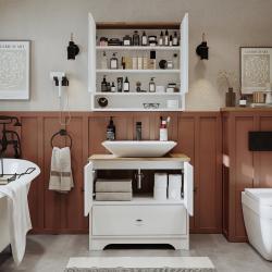 Roomart Aria Banyo Dolabı 2'li Takım 80 cm Atlas Çam-Beyaz Dikdörtgen Çanak Lavabo uygulama örneği
