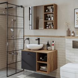 Roomart Lotus Banyo Dolabı 2'li Takım + Yuvarlak Çanak Lavabo 75 cm Atlas Çam-Antrasit uygulama örneği