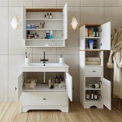 Roomart Aria Lavabolu Banyo Dolabı 3'lü Set 85 cm Atlas Çam-Beyaz Mobilya Uyumlu Lavabo uygulama örneği