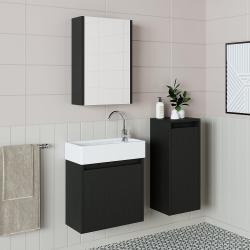 Roomart Mini Lavabolu Banyo Dolabı 3'lü Set 50,5 cm Ahşap Dokulu Siyah uygulama örneği