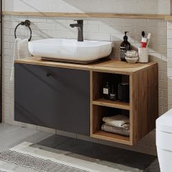 Roomart Lotus Lavabolu Banyo Dolabı + Oval Çanak Lavabo 95 cm Atlas Çam-Antrasit uygulama örneği