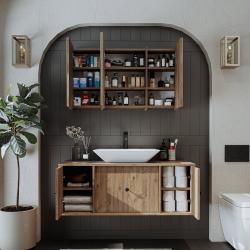 Roomart Gusto Banyo Dolabı 2'li Takım + Dikdörtgen Çanak Lavabo 120 cm Atlas Çam uygulama örneği