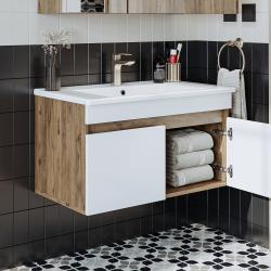 Roomart Atria Lavabolu Banyo Dolabı 85 cm Atlas Çam-Beyaz uygulama örneği